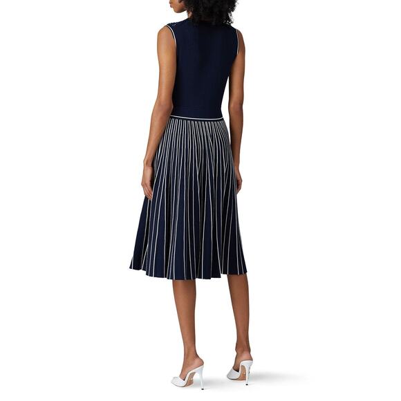 Tory Burch Navy Blue Sleeveless Pleated Knit Crewneck Midi Sweater Dress Size XS - Picture 3 of 13